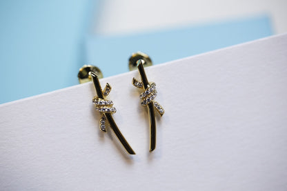 [Resenly Jewelry]KNOT EARRINGS GOLD DIAMOND