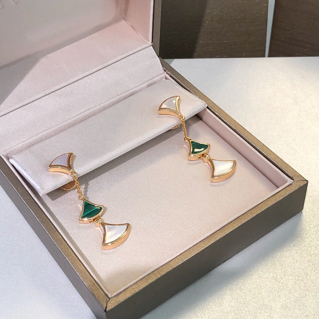 [Resenly Jewelry]DREAM EARRINGS 3 MOTIFS MALACHITE MOP PINK GOLD