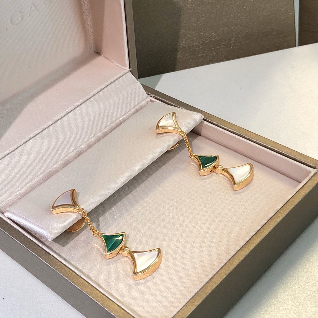 [Resenly Jewelry]DREAM EARRINGS 3 MOTIFS MALACHITE MOP PINK GOLD