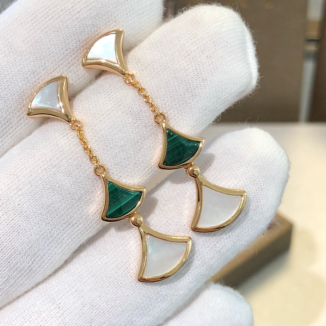 [Resenly Jewelry]DREAM EARRINGS 3 MOTIFS MALACHITE MOP PINK GOLD