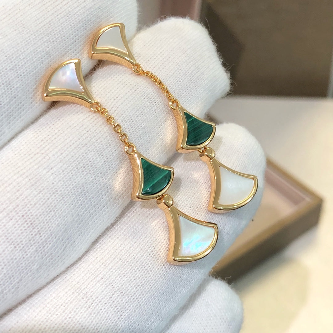 [Resenly Jewelry]DREAM EARRINGS 3 MOTIFS MALACHITE MOP PINK GOLD