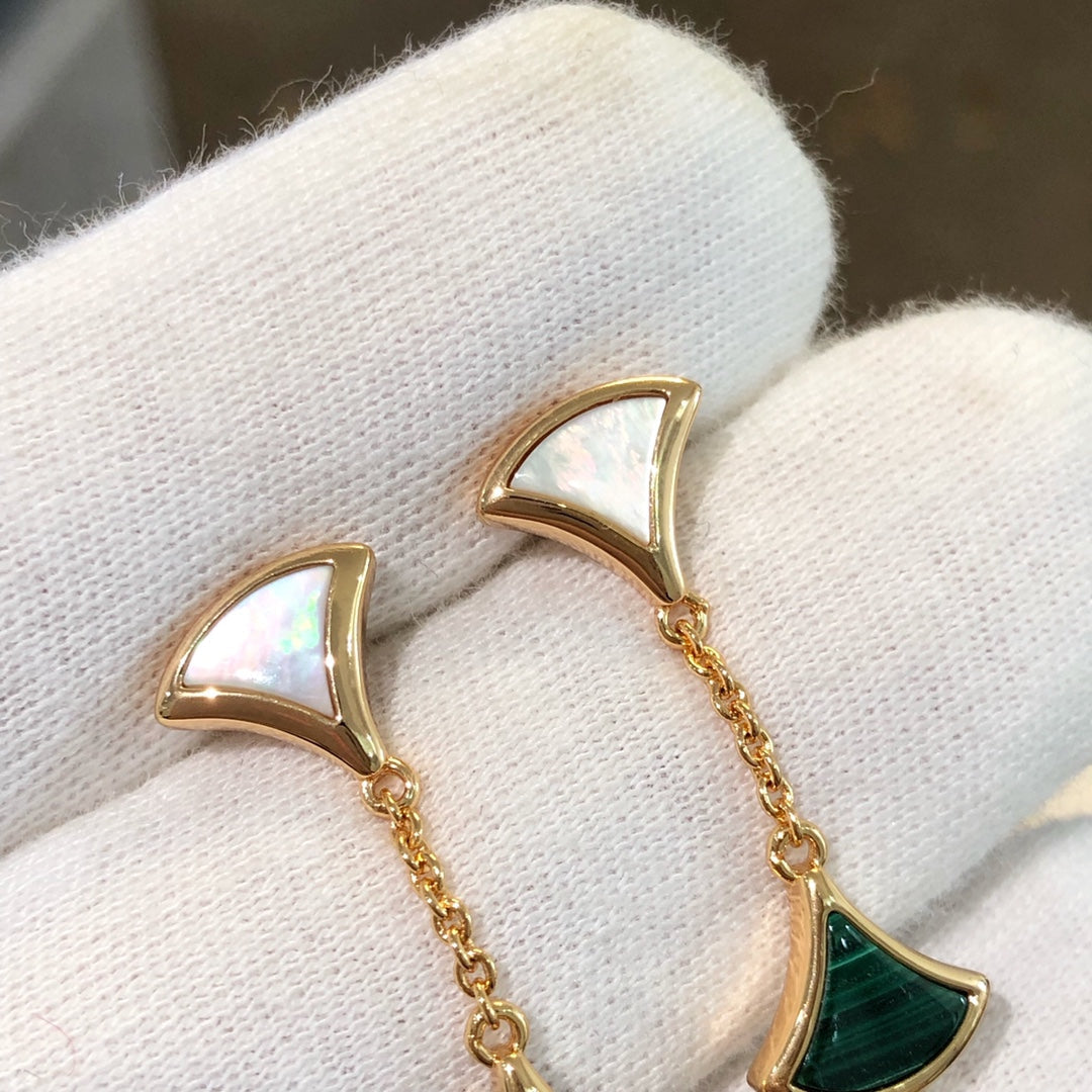 [Resenly Jewelry]DREAM EARRINGS 3 MOTIFS MALACHITE MOP PINK GOLD