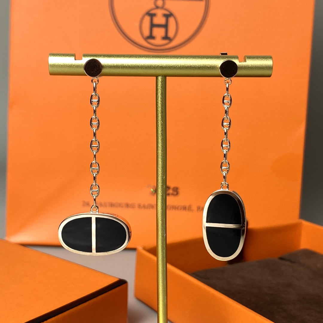 [Resenly Jewelry]CHAINE VERSO BLACK CERAMIC EARRINGS