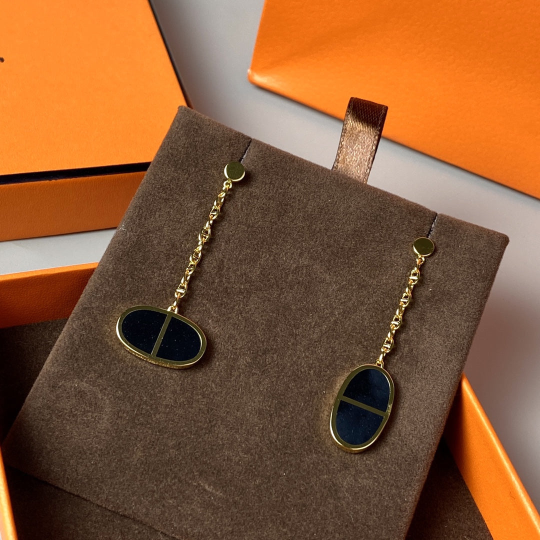 [Resenly Jewelry]CHAINE VERSO BLACK CERAMIC EARRINGS