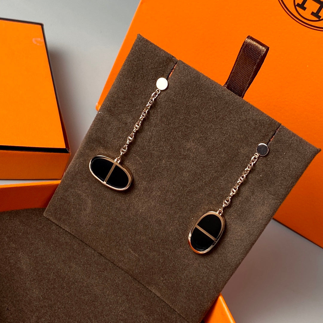 [Resenly Jewelry]CHAINE VERSO BLACK CERAMIC EARRINGS