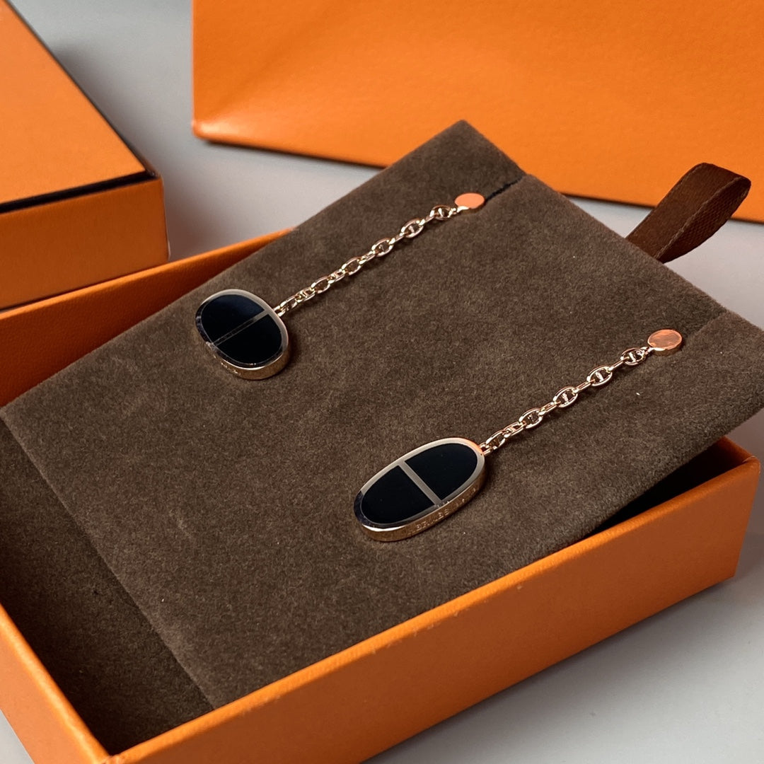 [Resenly Jewelry]CHAINE VERSO BLACK CERAMIC EARRINGS