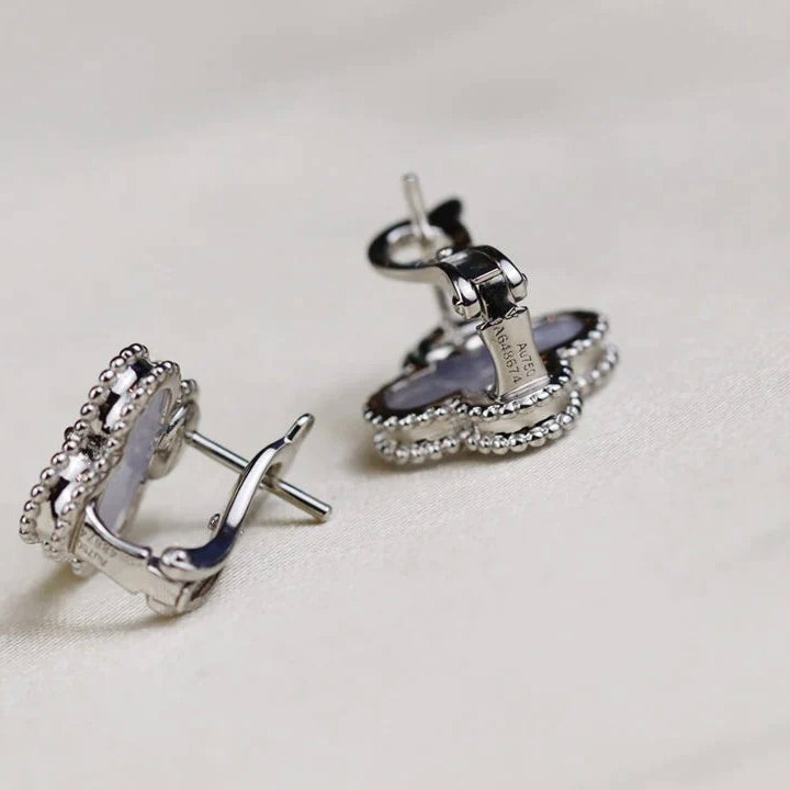 [Resenly Jewelry]CLOVER MEDIUM 1 MOTIFS  WHITE MOP EARRINGS SILVER
