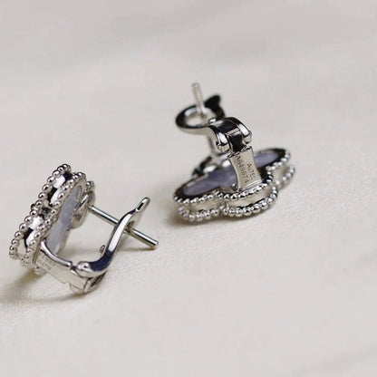 [Resenly Jewelry]CLOVER MEDIUM 1 MOTIFS  WHITE MOP EARRINGS SILVER
