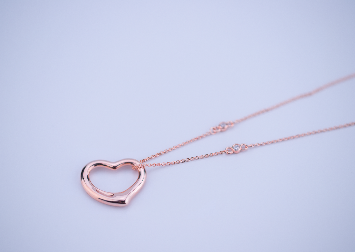 [Resenly Jewelry]OPEN HEART PEDANT PINK GOLD NECKLACE