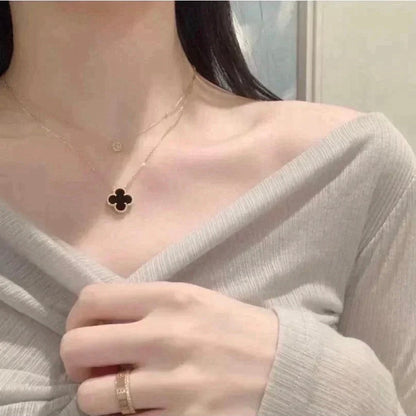 [Resenly Jewelry]CLOVER 15MM BLACK ONYX SINGLE FLOWER NECKLACE