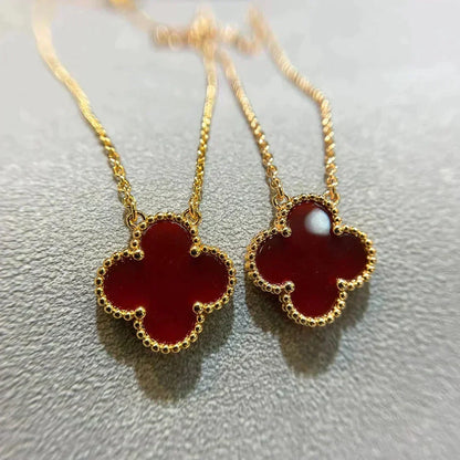 [Resenly Jewelry]CLOVER 15MM CARNELIAN SINGLE FLOWER NECKLACE