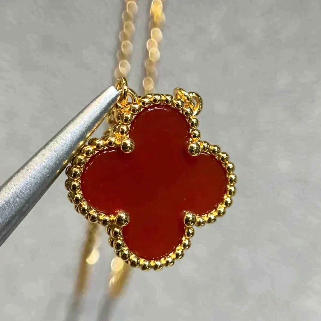 [Resenly Jewelry]CLOVER 15MM CARNELIAN SINGLE FLOWER NECKLACE