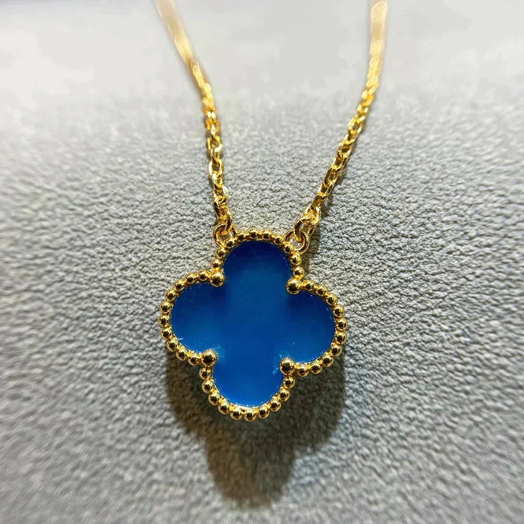 [Resenly Jewelry]CLOVER 15MM BLUE AGATE NECKLACE