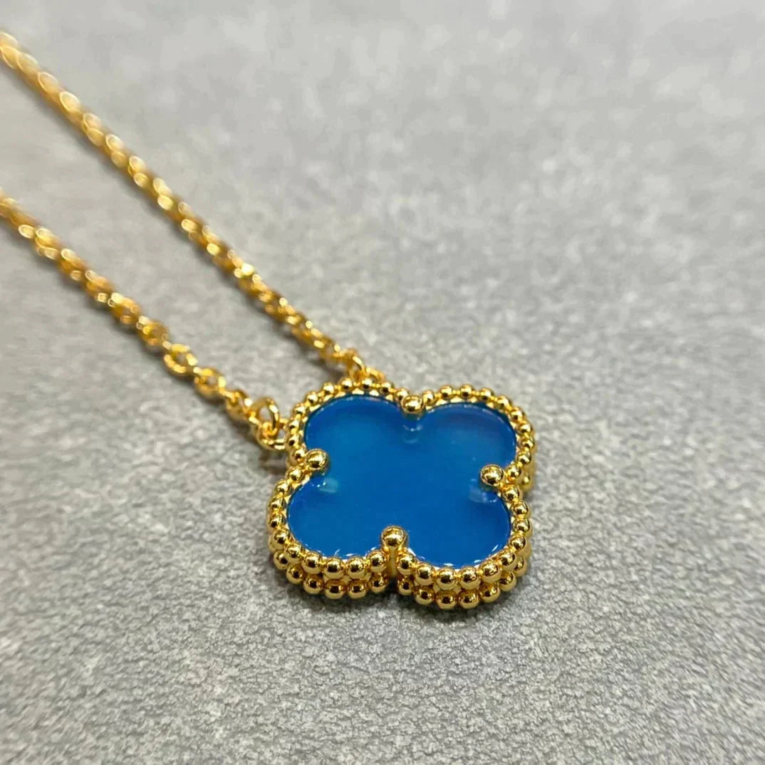 [Resenly Jewelry]CLOVER 15MM BLUE AGATE NECKLACE