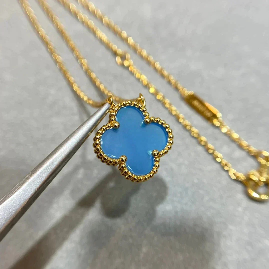 [Resenly Jewelry]CLOVER 15MM BLUE AGATE NECKLACE
