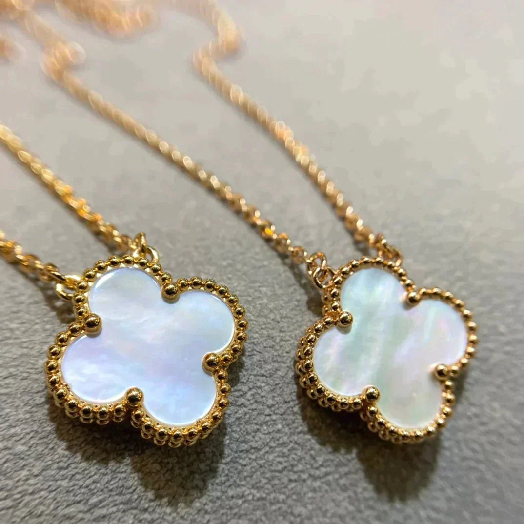 [Resenly Jewelry]CLOVER 15MM WHITE MOTHER-OF-PEARL GOLD NECKLACE