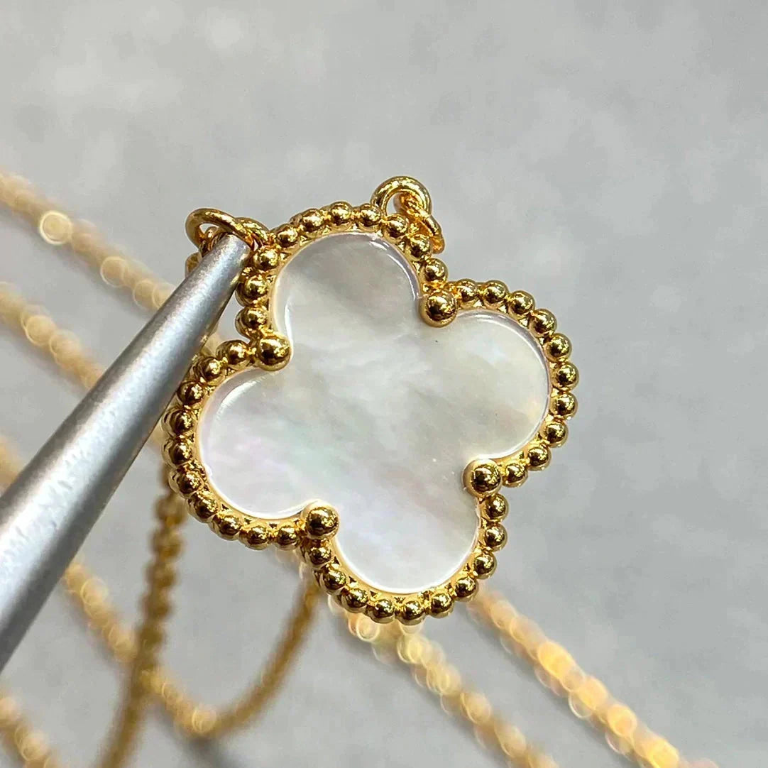 [Resenly Jewelry]CLOVER 15MM WHITE MOTHER-OF-PEARL GOLD NECKLACE