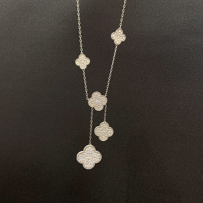 [Resenly Jewelry]CLOVER 5 MOTIFS SILVER DIAMONDS NECKLACE