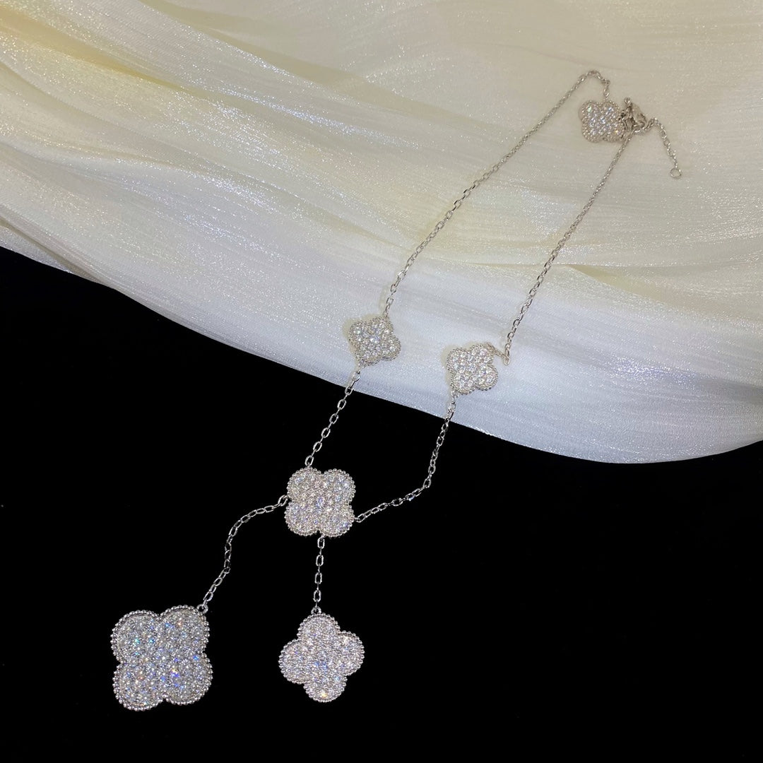 [Resenly Jewelry]CLOVER 5 MOTIFS SILVER DIAMONDS NECKLACE