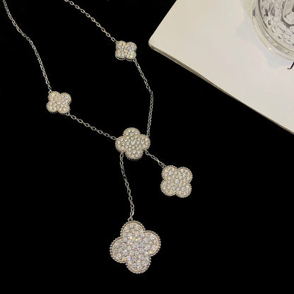[Resenly Jewelry]CLOVER 5 MOTIFS SILVER DIAMONDS NECKLACE