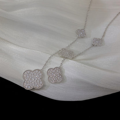 [Resenly Jewelry]CLOVER 5 MOTIFS SILVER DIAMONDS NECKLACE