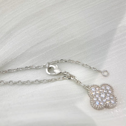 [Resenly Jewelry]CLOVER 5 MOTIFS SILVER DIAMONDS NECKLACE