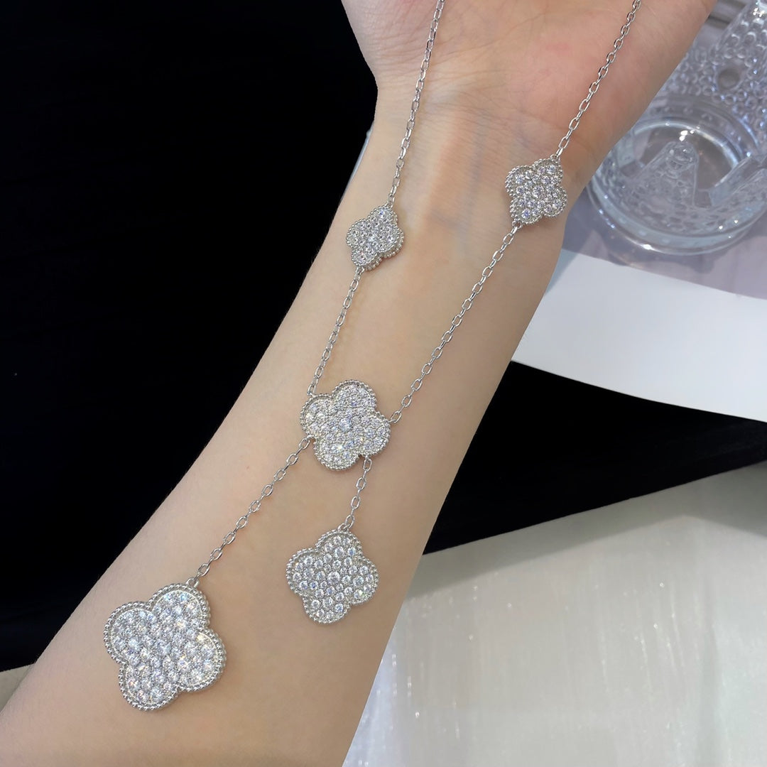 [Resenly Jewelry]CLOVER 5 MOTIFS SILVER DIAMONDS NECKLACE