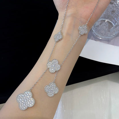 [Resenly Jewelry]CLOVER 5 MOTIFS SILVER DIAMONDS NECKLACE