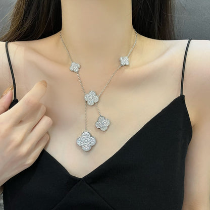 [Resenly Jewelry]CLOVER 5 MOTIFS SILVER DIAMONDS NECKLACE