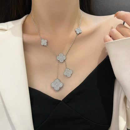 [Resenly Jewelry]CLOVER 5 MOTIFS SILVER DIAMONDS NECKLACE