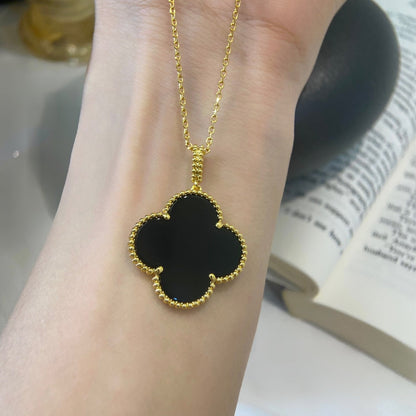 [Resenly Jewelry]CLOVER 25MM NECKLACE GOLD ONYX