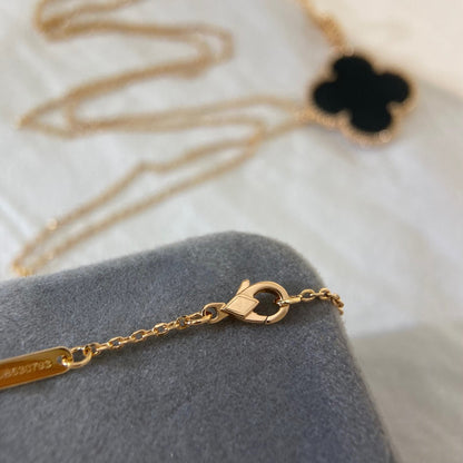 [Resenly Jewelry]CLOVER 25MM NECKLACE GOLD ONYX