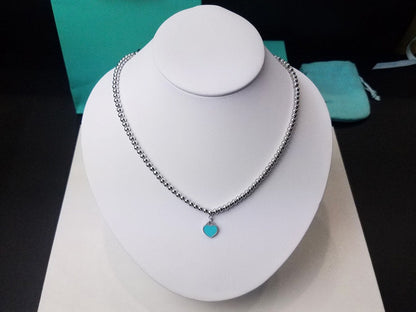 [Resenly Jewelry]HEART PEDANT SILVER BALL CHAIN NECKLACE