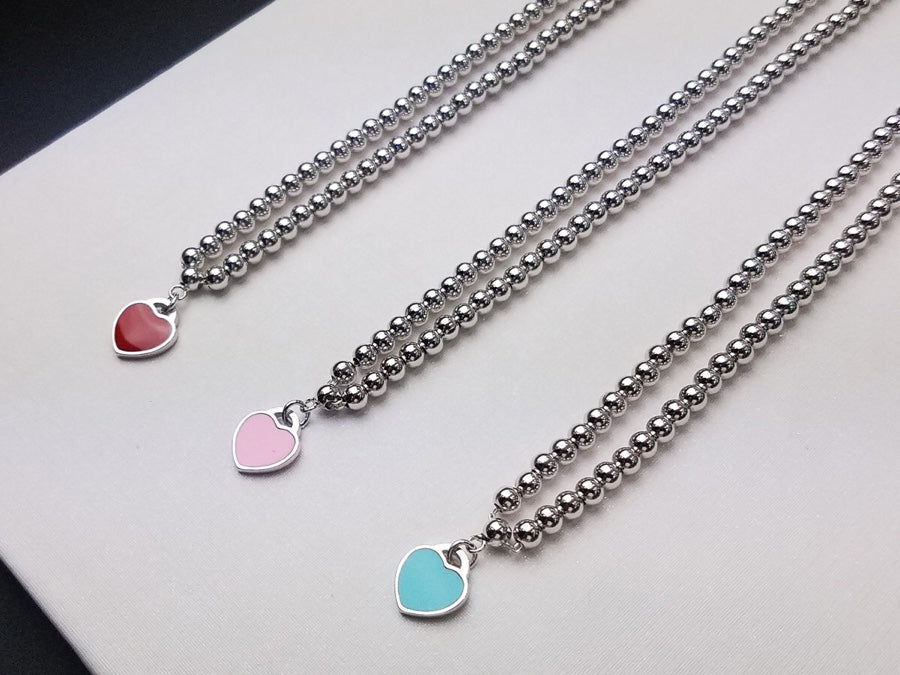 [Resenly Jewelry]HEART PEDANT SILVER BALL CHAIN NECKLACE