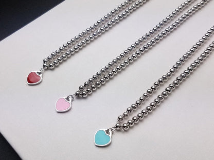 [Resenly Jewelry]HEART PEDANT SILVER BALL CHAIN NECKLACE