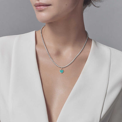 [Resenly Jewelry]HEART PEDANT SILVER BALL CHAIN NECKLACE