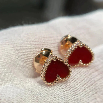 [Resenly Jewelry]HEART CARNELIAN STUD EARRINGS