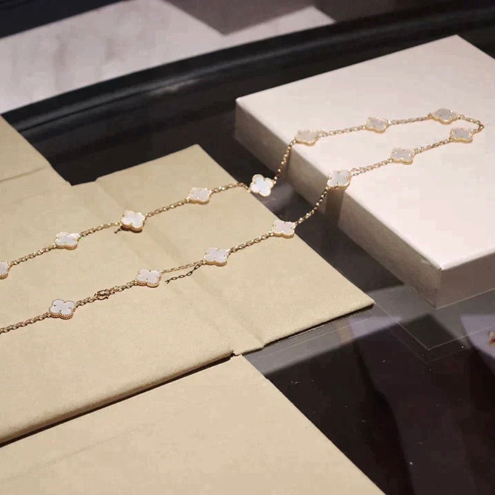 [Resenly Jewelry]CLOVER 20 MOTIFS WHITE MOP NECKLACE