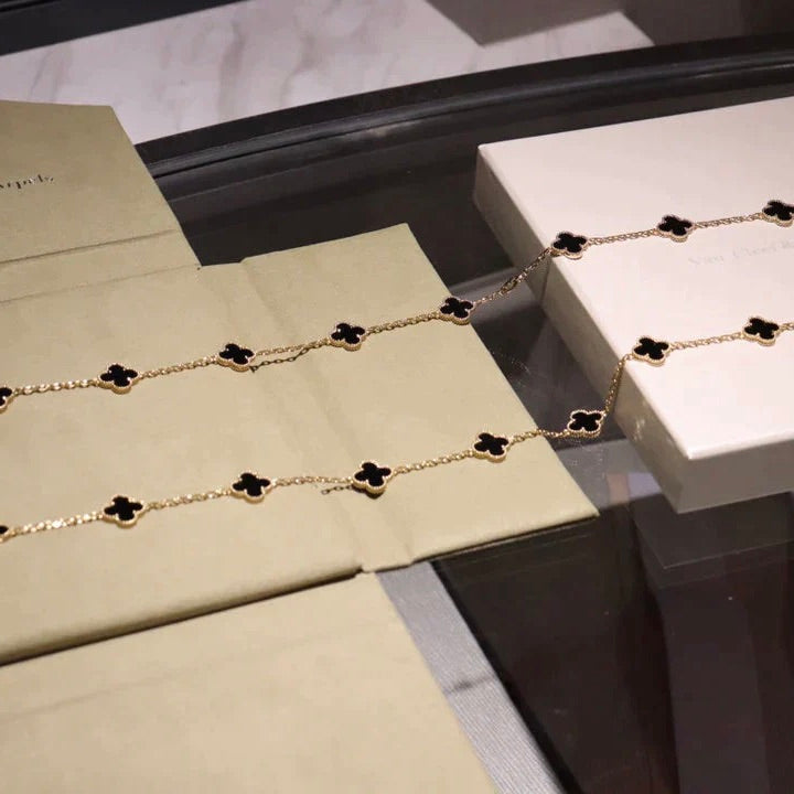 [Resenly Jewelry]CLOVER 20 MOTIFS ONYX NECKLACE