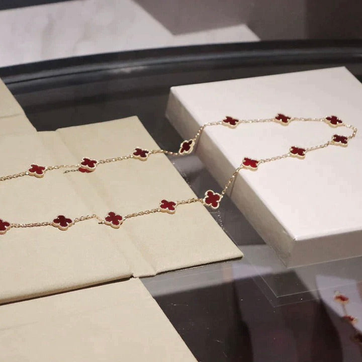 [Resenly Jewelry]CLOVER 20 MOTIFS CARNELIAN NECKLACE