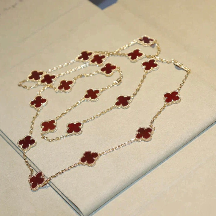 [Resenly Jewelry]CLOVER 20 MOTIFS CARNELIAN NECKLACE