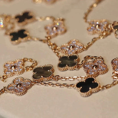 [Resenly Jewelry]CLOVER 20 MOTIFS DARK MOP DIAMOND  NECKLACE