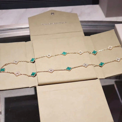 [Resenly Jewelry]CLOVER 20 MOTIFS MALACHITE DIAMOND NECKLACE