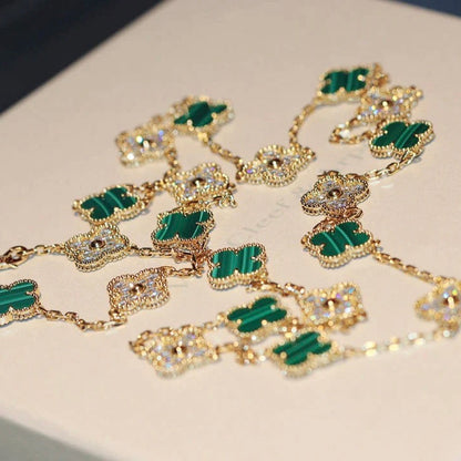 [Resenly Jewelry]CLOVER 20 MOTIFS MALACHITE DIAMOND NECKLACE