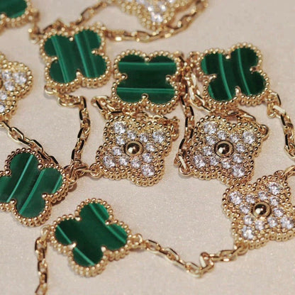 [Resenly Jewelry]CLOVER 20 MOTIFS MALACHITE DIAMOND NECKLACE