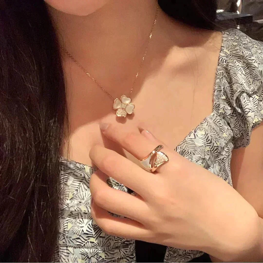 [Resenly Jewelry]CLOVER MOP DIAMOND ROSE GOLD NECKLACE