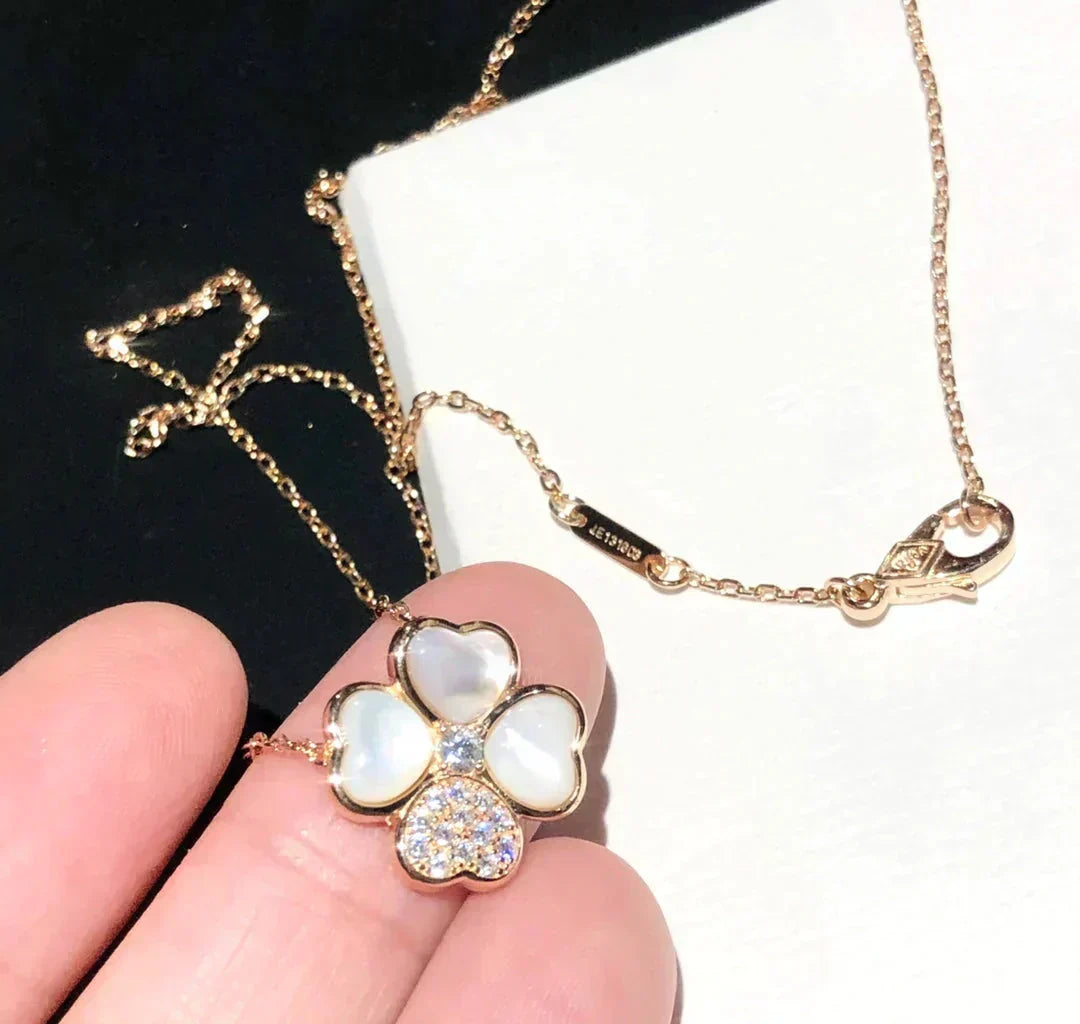 [Resenly Jewelry]CLOVER MOP DIAMOND ROSE GOLD NECKLACE
