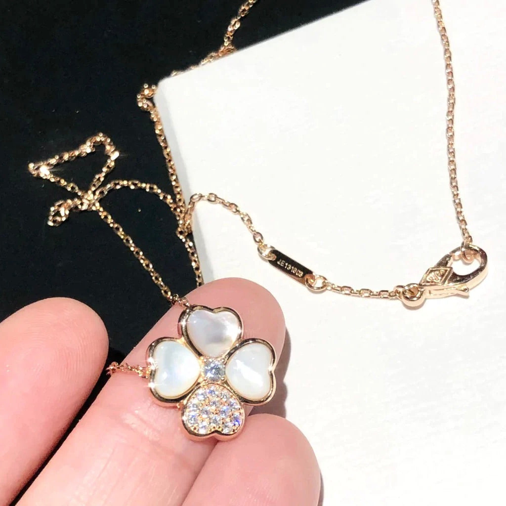 [Resenly Jewelry]CLOVER MOP DIAMOND ROSE GOLD NECKLACE