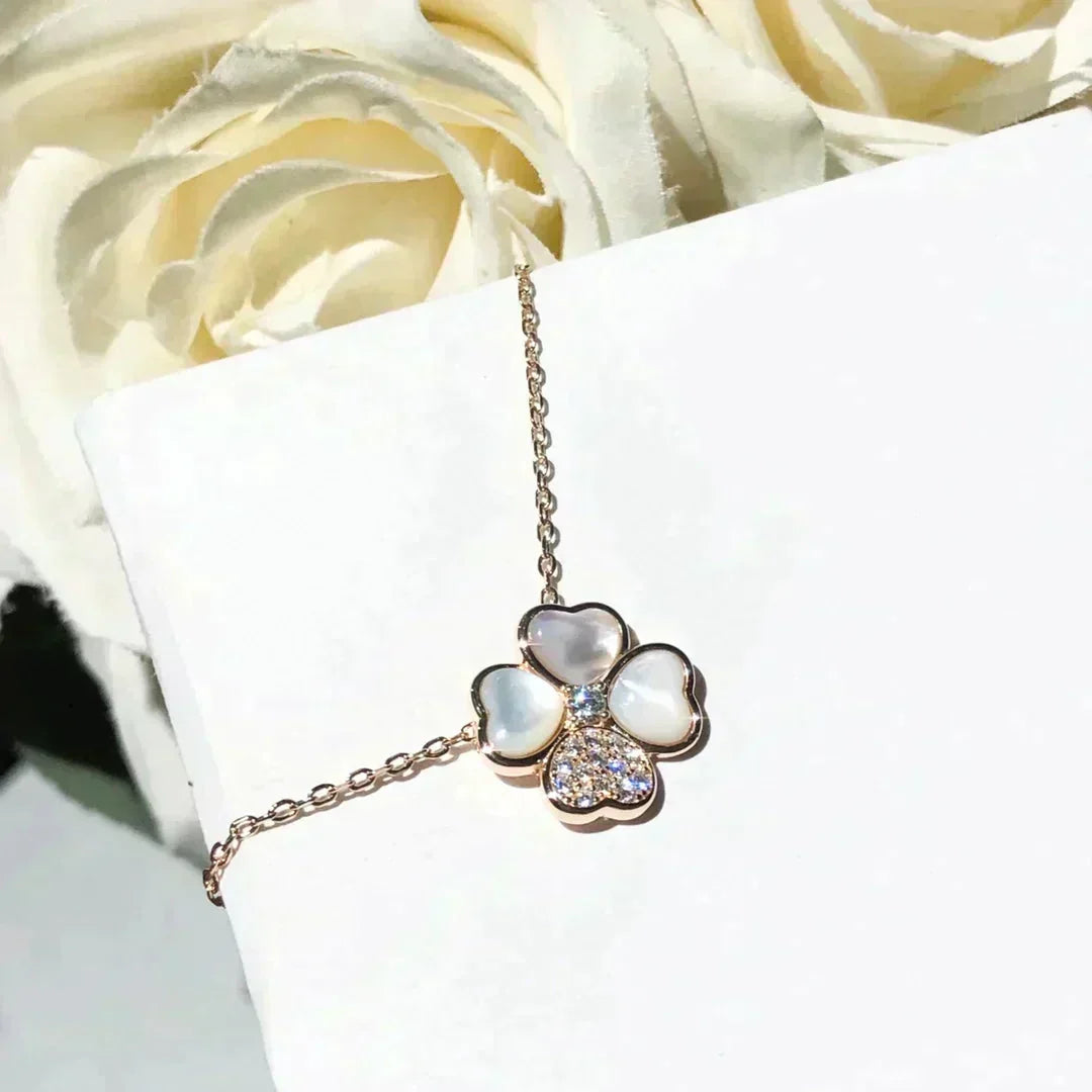 [Resenly Jewelry]CLOVER MOP DIAMOND ROSE GOLD NECKLACE