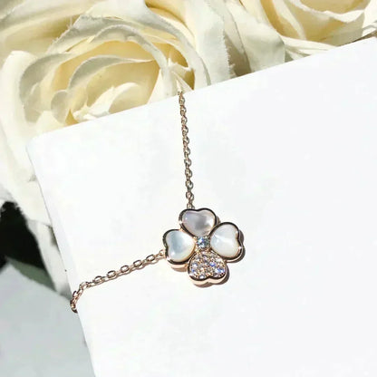 [Resenly Jewelry]CLOVER MOP DIAMOND ROSE GOLD NECKLACE